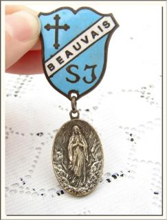    FRENCH 1900s OUR LADY OF LOURDES BEAUVAIS CATHEDRAL ENAMEL MEDAL
