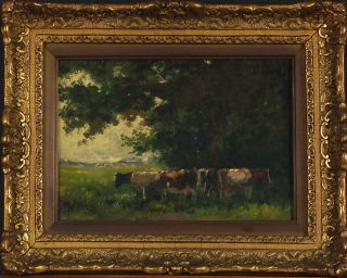   very fine antique Dutch painting Cows at Pasture by Jurrien M Van Beek