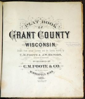 1895 Grant County Wisconsin Wi Wis Atlas Plat Book Map Complete 