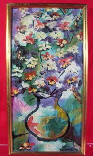 Paul Beauvoir Haitian Haiti Artist Oil Painting Flower Vase 1961 Yqz 