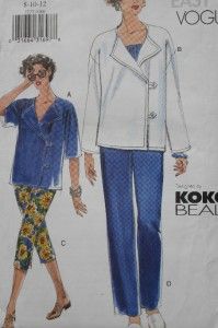 Koko Beal Side Button Jacket Pants Cropped Pants Pattern Vogue 7273 Sz 
