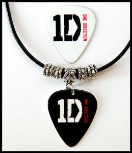 One Direction Black Leather Guitar Pick Necklace Pick