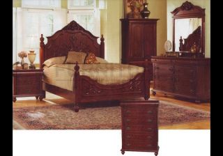 Queen Size Bedroom Set Oak Finish Bed Room Wood Dresser
