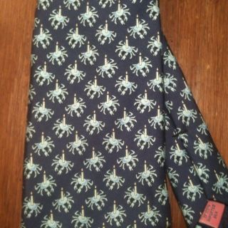 Vineyard Vines 100% Silk Tie Handpicked By Shep And Ian Blue Crabs And 