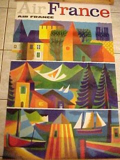 vintage AIR FRANCE TRAVEL POSTER ~ THREE SCENES ~ signed NATHAN