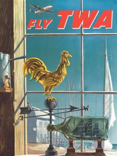Original Vintage Travel Poster 1950s TWA Airlines Boston 