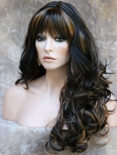 Beautiful Long Wavy Curly Layered Black with Strawberry Blonde and 