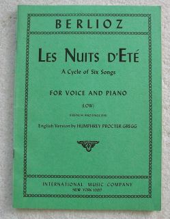 Berlioz Les Nuits DEte Low Voice Piano Unmarked