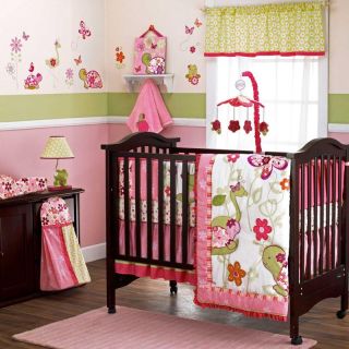   Once Upon A Pond Baby Girl Pink Twins Crib Bedding 6 Piece Set