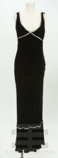 Luisa Beccaria Black Beige Velvet Trim Sleeveless Long Dress Size 44 
