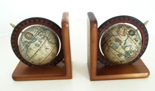 Vintage Old World Spinning World Globe Wood Book Ends