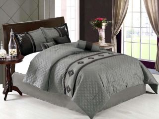   Elegant Embroidery Comforter Set Bed in A Bag Queen Grey Black