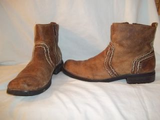 Bed Stu Brown Distressed Leather Topstitched Ankle Boots 8