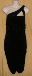 Valerie Bertinelli Ruched Black One Shoulder Silver Beaded Stretch 