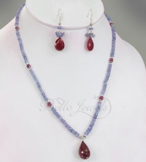 Designer Tanzanite Necklace with Ruby Drop