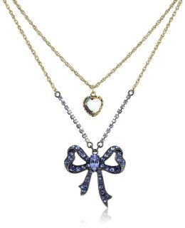 Betsey Johnson Iconic Cupids Arrow Blue Crystal Bow Necklace