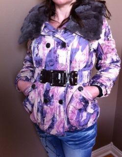 nwt boutique label beulah purple puffer jacket fur sz s