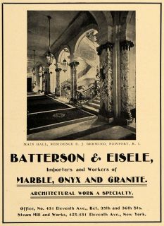 1902 Ad E J Berwind Home Newport Rhode Island Batterson Eisele Marble 