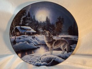 Bradford Exchange Moonlight Serenade Don Ningewance Wolf Porc Plate 