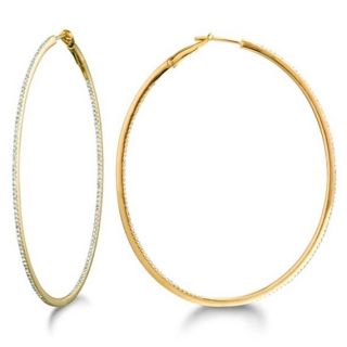 Large Oval Diamond Hoop Earrings 14k Yellow Gold 2inch