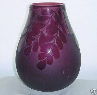 Big SIGNED Ken Benson LS Outstanding CAMEO Etched PURPLE Art Glass 