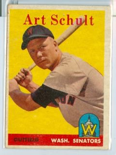 1958 Topps Baseball Art Schult Card 58 Washington Senators