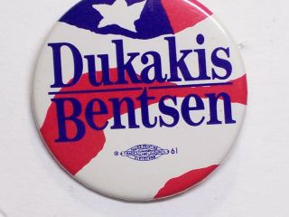 Original Vintage 1988 Dukakis Bentsen President Campaign Pinback 