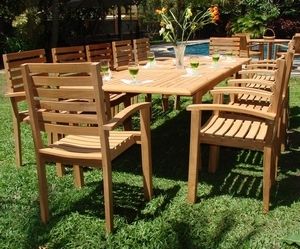 13 PC Teak Stacking Garden Outdoor Patio Furniture E01 Slatted Dining 