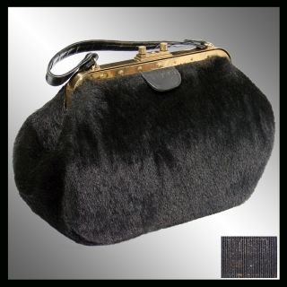 Vtg Real Fur Kelly Hand Bag 30 50s 60s Rockabilly Ponyskin Leather 