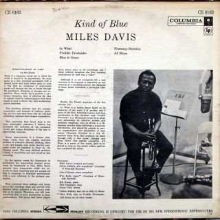 Miles Davis Kind of Blue LP Columbia CS 8163 ORG US 1959 Stereo 6 Eye 