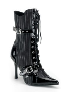 Black Victorian Pinstripe Gangster Steampunk High Heel Buckle Boots 