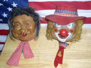 1970s Peter Figuren Bibi Products 2 Laugh & Spit Faces Old Lady & USA 
