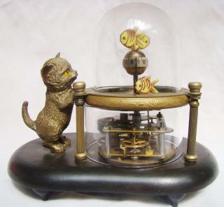 wonderful fish pot glass machine clock with cute cat from