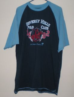 Beverly Hills Polo Club Logo 2 Tone Blue T Shirt Top XL