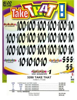   00 5W Take That 20 $100 Bingo Fundraiser Tip Board Ticket Slot