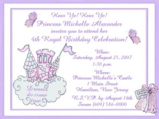 10 Fairy Princess and Castle Birthday Invitations
