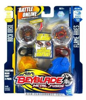 NEW Beyblade METAL Fusion Battle GAME tops 2 PACK Flame Aries Rock 