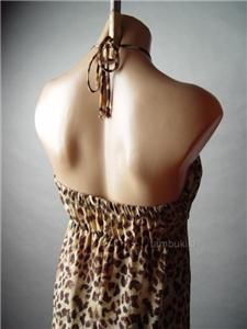 Leopard Print Beaded Halter Chiffon Maxi FP Dress M