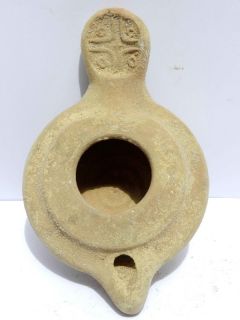 Biblical Jerusalem Oil Lamp Holyland Antique Roman Clay Pottery 