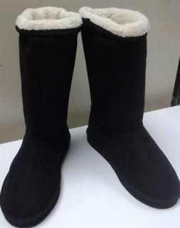   Womans Faux Shearling Flat Boots Shoes Black Size 8 Comfort