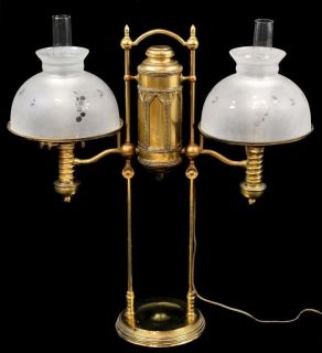 Antique Bailey Banks & Biddle John Wanamaker Brass Double Student Lamp 