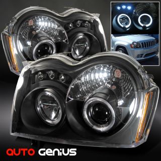 05 07 Grand Cherokee Black Halo Projector Headlights w LED Front Lamps 
