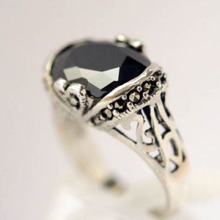 Marcasite Black Onyx 925 Sterling Silver Ring Sz 6