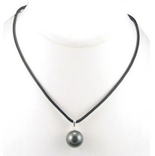 18 12 13mm Tahitian Black Pearl Leather Cord Necklace