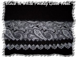   Black & White Paisley Swirl OOAK Designer Black GUEST TOWEL