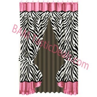 Zebra Black White Pink Printed Fabric Double Swag Shower Curtain with 