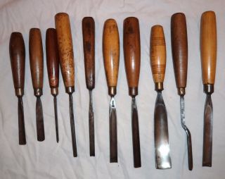 10 Antique Vintage Carving Chisels Gouges Woodworking Tools Old Tools 