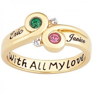   Couples Sterling Silver with 18K Gold Round Name Birthstone Ring