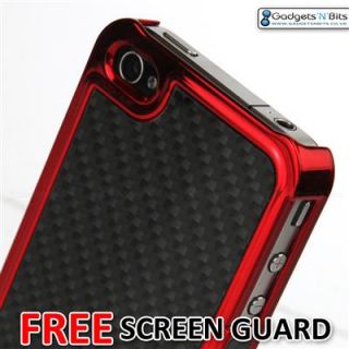RED REAL CARBON FIBRE METALLIC CASE COVER FOR APPLE iPhone 4 4S
