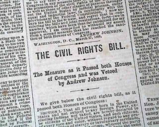 1866 Civil Rights Act Bill Andrew Johnson Veto African Americans 